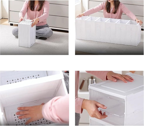 6-Tier Closet Nicunom Foldable Shoe Rack Organizer, Shoe Storage Box Collapsible Plastic Shoe Shelf Clear Shoe Boxes