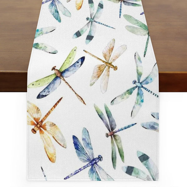 Aglebo Cute Dragonfly Table Runner Washable Table Runners 108 Inches Long Kitchen Dining