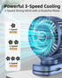 3.5" Rechargeable Clip On Fan Small Portable with Strong Clamp Grip, 3-Speed & LED Display, Blue