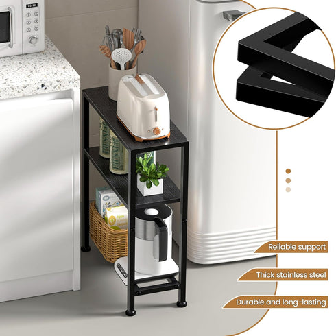 2-Tier Narrow Side Table for Small Space, Small End Table with Shelf Holder, Slim Nightstand, Skinny Snack Couch Table
