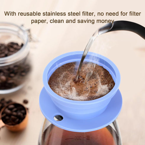 2-Packs Paperless Collapsible Travel Pour Over Coffee Dripper Kit Portable Coffee Filter - Travel Pour Over Coffee Maker Camping - Reusable Coffee Strainer Pour Over Cup (Blue+Green) by VVGCS
