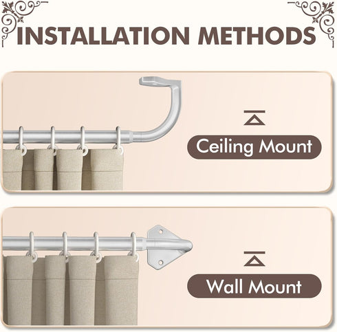 Silver Curtain Rods for Windows, Adjustable 48 to 84 Inch Blackout Curtain Rod, 5/8 Inch Diameter Wrap Around