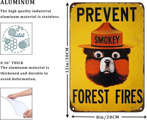 CCPARTON Smokey Bear Prevent Forest Fires Metal Tin Sign, Retro Wall Decor 8x12 Inch