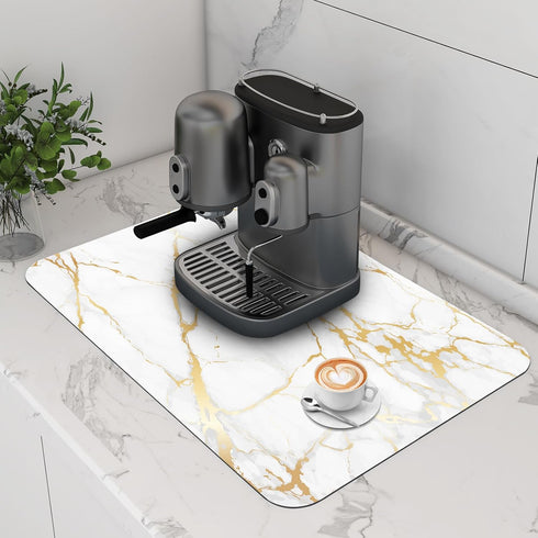 EMMTEEY Coffee Mat Dish Drying Mat for Kitchen Counter, 24"x16" Marble Coffee Maker Mats, Absorbent Rubber Backed