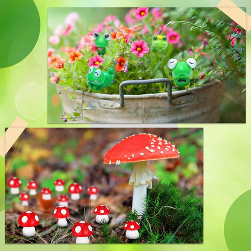 Maitys 62 Pieces Mini Mushrooms and Frogs Miniature Figurines Mini Garden Animals Model Tiny Ornaments Miniature Decor