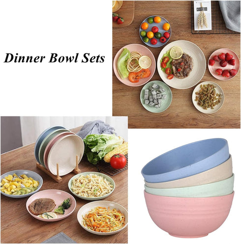 WANBY Lightweight Wheat Straw Cereal Bowls Unbreakable Dinner Dishes Bowl Set Dishwasher & Microwave Safe (Small 4 Pack 4.5') by WANBY