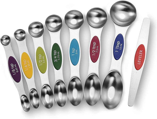 Magnetic Measuring Spoons Set, Stainless Steel Stackable Dual Sided for Cooking & Baking, Set of 8