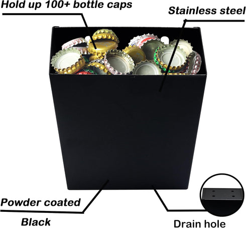 Black Bottle Cap Catcher Wall Mounted Beer Top Bucket with Drained Holes
