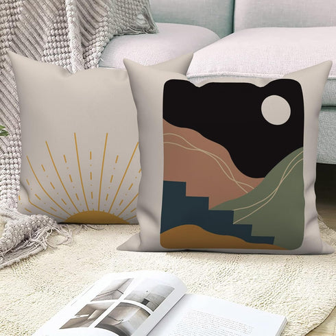 Boho Pillow Covers 16x16 Inch - Mid Century Sunrise Abstract Arch Linen Pillow Cases for Sofa, Set of 4 (No Inserts)