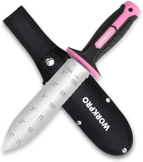 WORKPRO Hori Hori Garden Knife, 7" Stainless Steel Blade, Ergonomic TRP Handle for Weeding, Planting, Digging