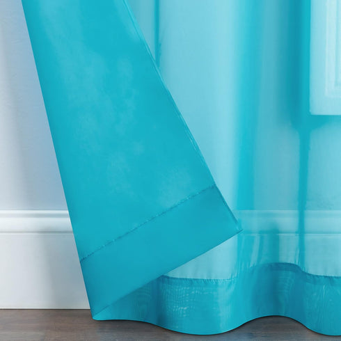 Pairs to Go Victoria Voile Modern Sheer Rod Pocket Window Curtains - 2 Panels, 59 in x 95 in, Turquoise