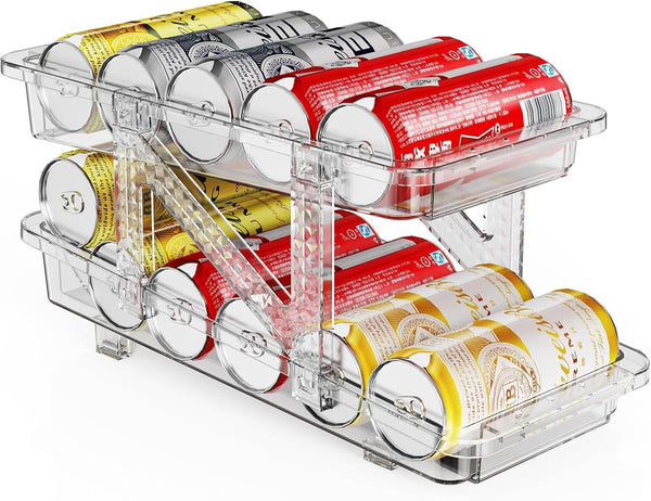 Soda Can Organizer for Refrigerator | Adjustable Width Drink Storage and Dispenser for Fridge, Clear (1 set)