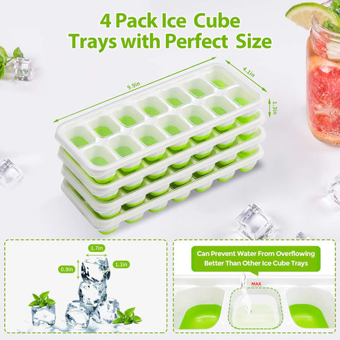 DOQAUS Ice Cube Trays 4 Pack, 56 pcs Silicone Ice Cubes Maker with Spill-Resistant Lid, Easy Release & Pop Out, LFGB