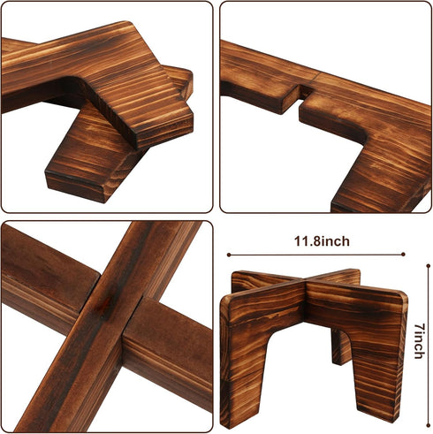 SupBambGO 5-15 Inch Plant Stand Indoor, Short Plants Holder for Pot, Brown Wooden Flower Pot Stand for Indoor Plants