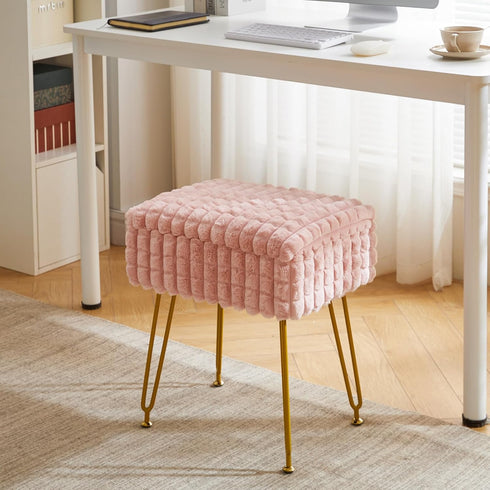 WBD004P IBUYKE Rectangle Vanity Chair with Storage Space, Footrest Footstool Ottoman, Vanity Stool, Dressing Table