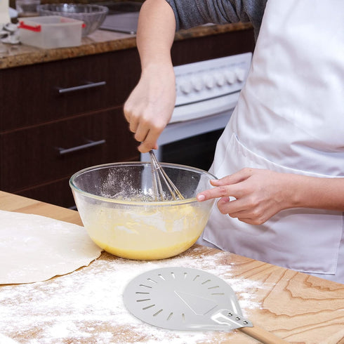 Pizza Turning Peel, Perforated Metal Aluminum Paddle with 16 Inch Anti-Scalding Non-Slip Wooden Handle