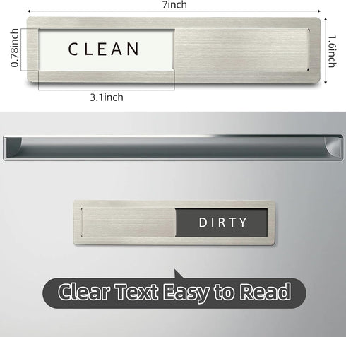 Dishwasher Magnet Clean Dirty Sign, Premium Stainless Steel Non-Scratch Magnet for Easy Use (Grey & White)