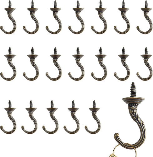 20 Pcs Heavy Duty Screw Hooks, Metal Carving Hooks for Indoor Outdoor Use, Plant Hooks, Mug Hooks, Decor