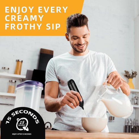 Rechargeable Handheld Electric Milk Frother with USB C Charging Stand, Powerful Whisk for Coffee, Hot Chocolate, Frappe