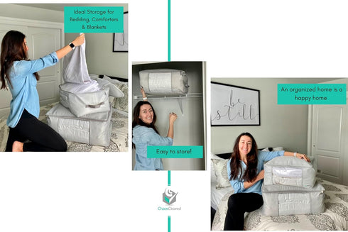 Comforter Storage Bag - Folding Organizer for King/Queen Comforters, Pillows, Blankets, Mothproof Space Saver