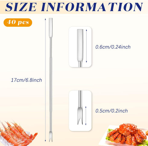 Yaomiao 40 Set 6.8 Inch Pcs Stainless Steel Seafood Forks Silver Crab Forks Seafood Tools Crab Legs Utensils Picks