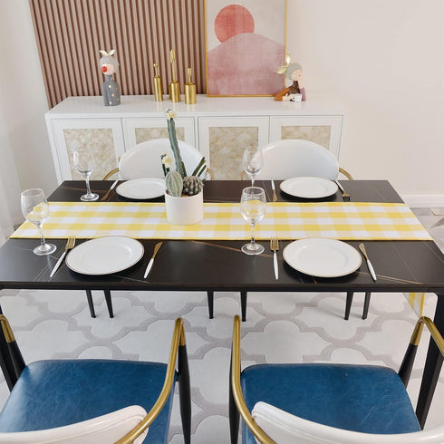 NATUS WEAVER 2 12" 108" Yellow & White Buffalo Check Table Runner Cloth Side for Family Dinners or Gatherings, Indoor