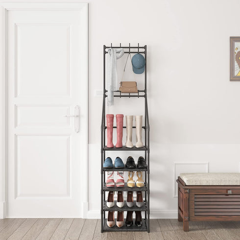 FDSDEFEN 5-Tier 8 Entryway Coat Rack, Coat and Shoe Rack, Entryway Bench Storage Organizer with Hooks for Bedroom