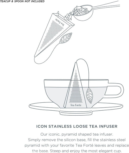 Tea Forte Icon Stainless Steel Loose Leaf Tea Infuser - Extra Fine Strainer with Silicone Leaf