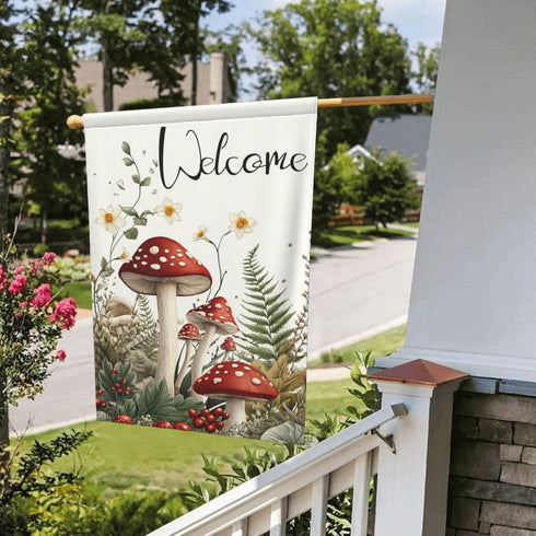 DOVPOD 1218 Inch Mushrooms and Fern Garden Flags Welcome Double Sided Decorative Yard Banner Seasonal Flag for Outdoor