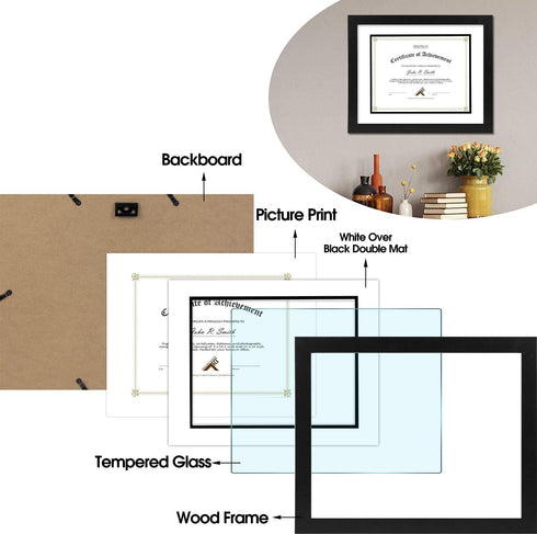 Golden State Art 11x14 Diploma Frame for 8.5x11 Document & Certificates with Mat, Solid Wood, 1 Pack