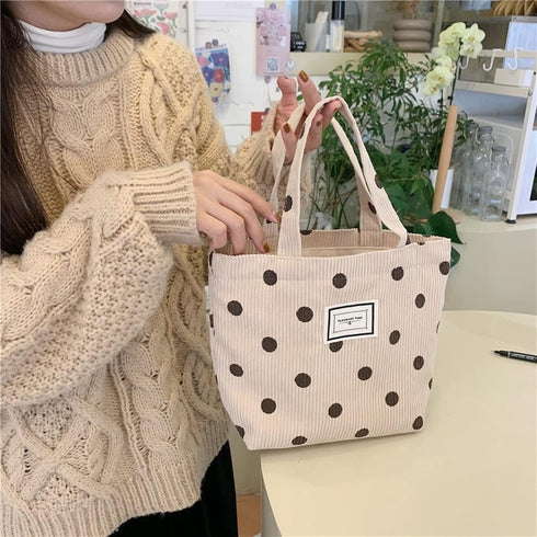 Kovewon 2 Pcs Corduroy Small Tote Bag for Women Cute Mini Tote Bag Preppy Aesthetic Reusable Bags for Grocery