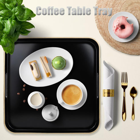 13"*13" Black Square Decorative Tray with Handles, Versatile Serving Tray for Coffee Table, Ottoman, Ideal for Serving