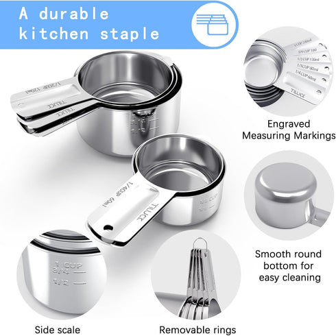 TILUCK Stainless Steel Measuring Cups Set, Kitchen Gadgets for Cooking & Baking, Set of 5