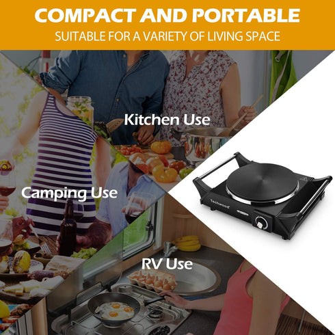 Techwood Electric Hot Plate for Cooking - 1500W Countertop Single Burner with Adjustable Temperature, 7.5” Cooktop