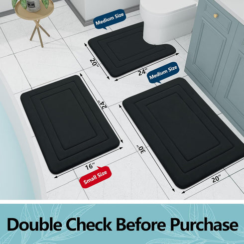 Arotive Memory Foam Bathroom Rug Mat 30x20, Ultra Soft and Absorbent Bath Mat, Machine Wash Dry, Comfortable Bath Rug Carpet for Bathroom Floor, Tub and Shower, Black by Arotive