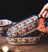 Red Daisy Flower Vintage Style Ceramic Bakeware Casserole Dish Baking Pan with Handles