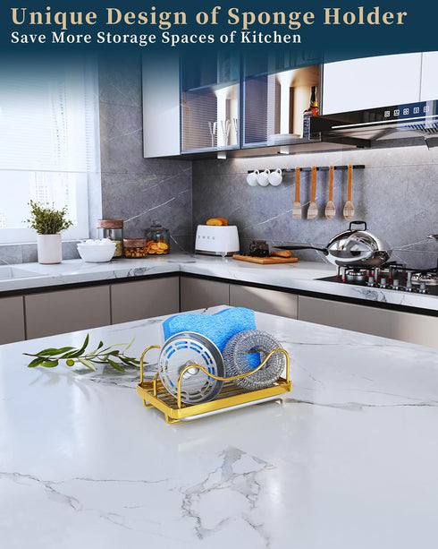 Countertop 304 Consumest Sponge Holder for Kitchen Sink - Movable Sink Caddy for Organizer, Stainless Steel Sponge
