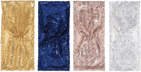 Poise3EHome Sequin Chair Sashes - Navy Blue Folding Chair Covers Bow for Wedding Party Reception Decorations, 10 PCS