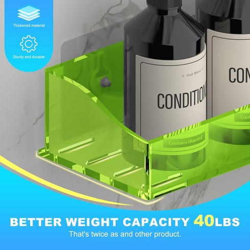 Acrylic Shower Shelves 3 Pack, Adhesive Organizer for Bathroom Storage, No Drilling, Colorful Shower Caddy