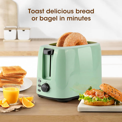 iSiLER 2 Slice Toaster: Compact Bagel Toaster with 1.3" Wide Slot, 7 Shade Settings, Green