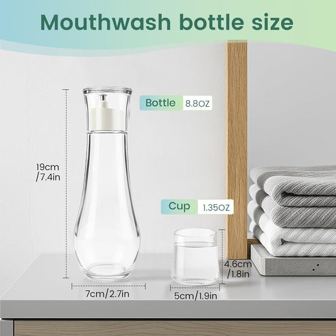Tokusatsu 8.8 oz Countertop, 1 Pack Mouthwash Dispenser for Bathroom, Clear Glass Refillable Mouthwash Container Bottle