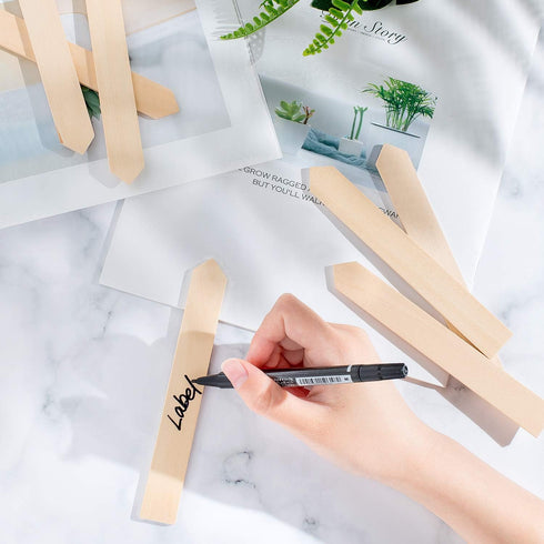 Whaline 50Pcs Wooden Plant Labels with Marker Pen, Eco-Friendly Garden Markers for Seed Potted Herbs