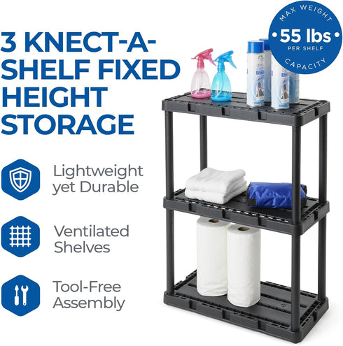 Gracious Living 3 Shelf Knect-A-Shelf Solid Light Duty Storage Unit 12 x 24 x 33 for Home, Garage, Basement
