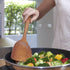 FAAY 13.5” Stir Fry Wooden Spatula for RIGHT Hand, Ergonomic Handle Saute Paddle, High Moist Resistance Golden Teak