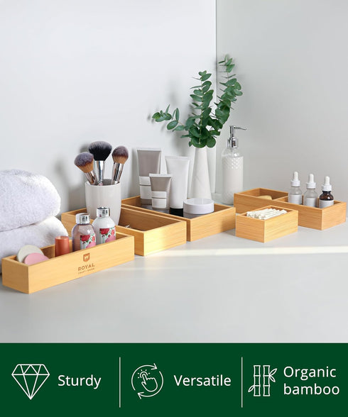 ROYAL CRAFT WOOD 5-Piece Bamboo Drawer Organizer Set - Multi-Use Storage Trays for Kitchen, Bathroom, Office, Makeup &