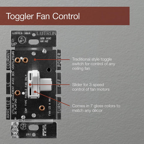 Lutron Toggler 3 Speed Fan Control, White, 1.5-A Single Pole/3-Way TGFSQ-FH-WH