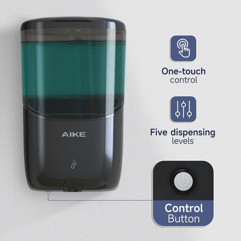 AIKE Wall Mount Automatic Soap Dispenser for Liquid Soap, Battery Operated - Black, Model AK1216