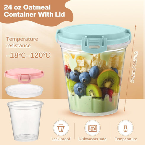 Blushtier 10 24 oz Pcs Overnight Oats Containers with Lids Leak Proof Oats Jars Reusable Plastic Food Storage Meal Prep