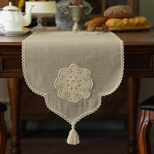 14 108 Inches) Macrame Table Runner Farmhouse Rustic Dresser Scarf Crochet Handmade Cotton Lace Doily with Tassel