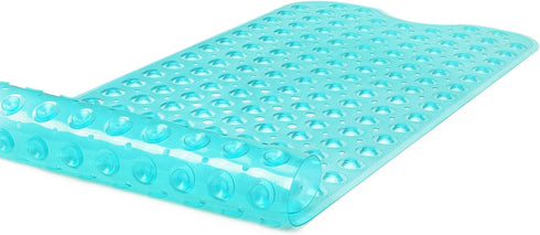Extra-Long Non-Slip Bathtub & Shower Mat, 39”x16”, Transparent Turquoise, Safe & Machine-Washable